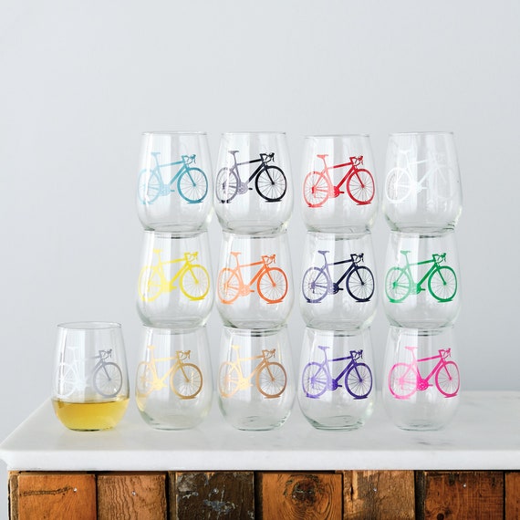 Bicycle Stemless Wine Glasses SET of 2 Etsy