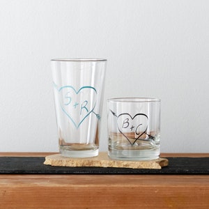 True love monogram, custom screen printed pint glasses, SET OF 6 image 5