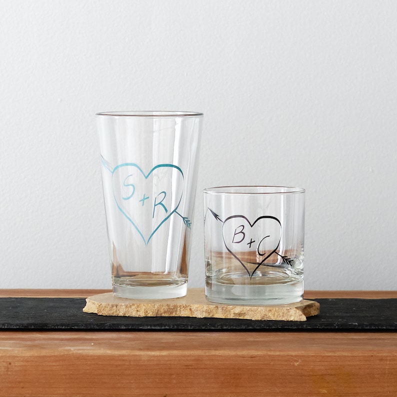 True love monogram, custom screen printed pint glasses, SET OF 6 image 5