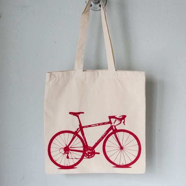 VITAL BICYCLE TOTE red or black bike natural cotton bag