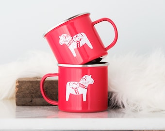 Dala Horse printed red enamel mug