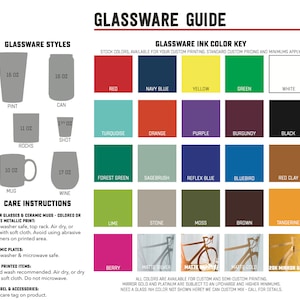 K&ouml;nnte beinhalten: Ein Leitfaden f&uuml;r Glaswaren-Stile und Tintenfarben f&uuml;r den individuellen Druck. Der Leitfaden enth&auml;lt Bilder verschiedener Glaswaren-Stile, wie z. B. Pintgl&auml;ser, Dosen, Rocksgl&auml;ser, Schnapsgl&auml;ser, Becher und Weingl&auml;ser. Der Leitfaden enth&auml;lt auch eine Farbkarte der verf&uuml;gbaren Tintenfarben f&uuml;r den individuellen Druck.