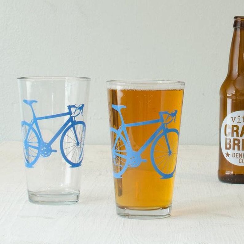 Bike Pint Glasses Pint Screen Printed Bicycle Glassware SET of 2 image 5