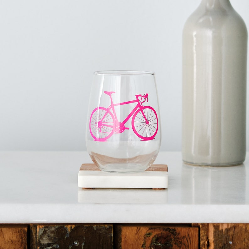 Bicycle Stemless Wine Glasses SET of 2 Berry