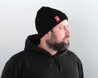 Fisherman Beanie, Vital Bicycle tag, Black beanie