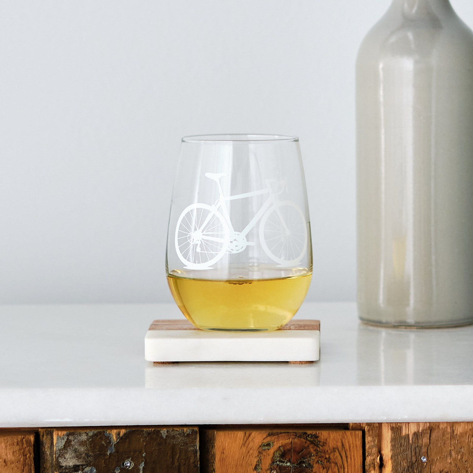 Bicycle Stemless Wine Glasses SET of 2 Etsy