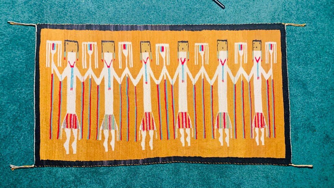 Antique Navajo Yei Rug Handwoven With All Natural Handspun Yarn - Etsy