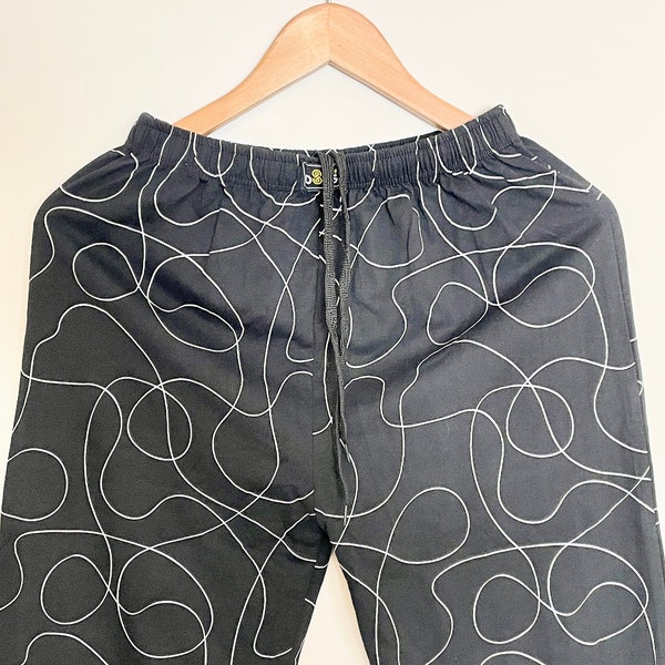 Subtle Chic: 100% Cotton Pajama Pants with Modern Line Print Loungewear Sleepwear