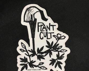 Plant Cult wildflower 4” vinyl sticker / laptop sticker, waterproof sticker, black and white