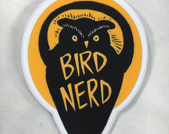 Bird Nerd Halloween Owl 4” vinyl sticker / laptop sticker, waterproof sticker,