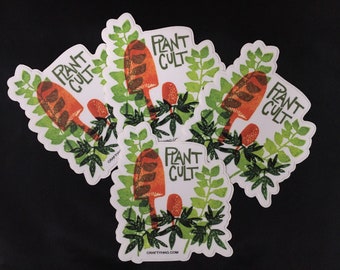 Plant Cult ferns and mushrooms 4” vinyl sticker / laptop sticker, waterproof sticker, woodland forest design