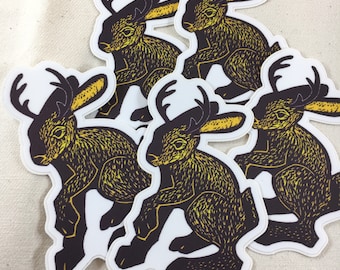 Jackalope Midwestern legend rabbit with antlers 4” vinyl sticker / laptop sticker, waterproof sticker, cryptid