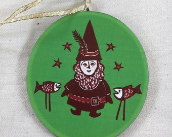 Friendly Forest Elf Gnome Santa cute unusual forest holiday ornament