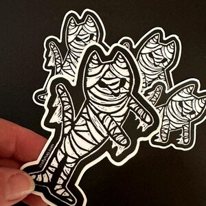 Mummy Cat  | 4” black and white Halloween vinyl sticker | laptop sticker, cat sticker, waterproof sticker, cool spooky stickers