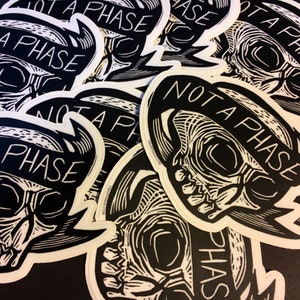 Not A Phase rebel skull punk rock 4” vinyl sticker / laptop sticker, waterproof sticker,