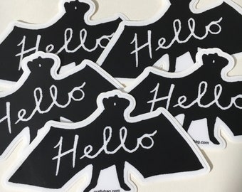 Hello Friendly Bat 4” black and white Halloween vinyl sticker, laptop sticker, punk rock sticker, waterproof sticker