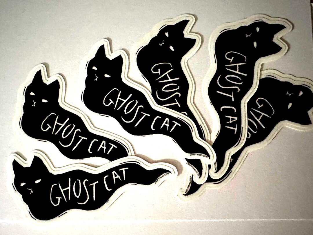 Ghost Cat 4” Black and White Cute Spooky Vinyl Sticker, Laptop Sticker ...