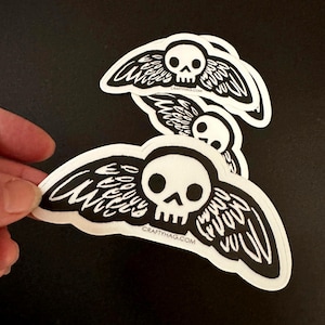 Winged Skulls | 4” black and white skulls vinyl sticker | laptop sticker, punk rock sticker, skull sticker, waterproof sticker, stickers