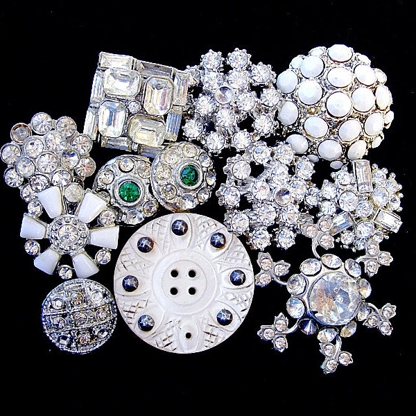 Pretty Batch of Various Flawed Vintage Rhinestone Buttons