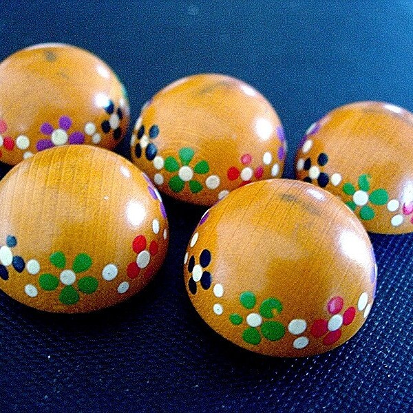 Sweet Matching Set of Six Vintage Painted Wood Buttons