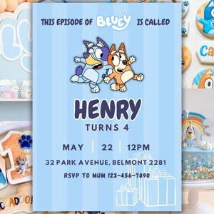 bluey editable birthday invitation, boy party invitation, bday party invite theme.
