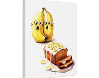 Whimsical Banana Bread Canvas Art, Festive Kitchen Decor