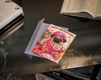Mother's Day Card Pug in Pink Robe, "World's Mom" (One-sided print)