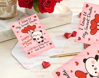 Cute Valentines Day Card for Partners Panda Love Card I Love U My Sweet Dudu card with Heart Balloon