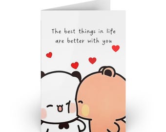 Carte d'anniversaire d'ours de dessin animé, note d'amour romantique