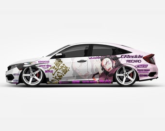 Demon Slayer Nezuko Kamado Auto beidseitig wickeln Itasha Aufkleber Aufkleber 09 Hergestellt mit Top 3M Vinyl Cast Wrap