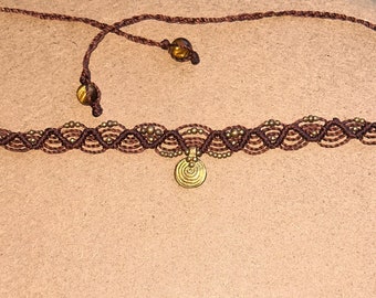 Macrame Choker with brass charm