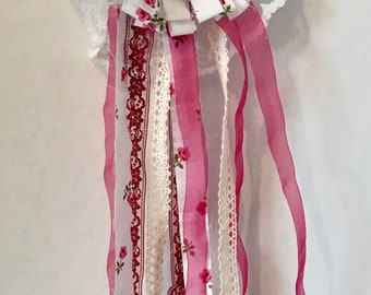 Shabby Chic Rag Flower, Pink and White Rag Flower, Rag Flower Wreath Attachment