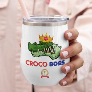 Vaso de vino Croco Boss personalizado - Croco 1a taza térmica - Copa deportiva - Regalo amante del vino - Portavasos de coche - Vaso de playa - Idea de regalo