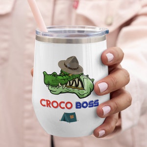 Vaso de vino Croco Boss personalizado - Taza térmica Boy Scout Croco - Copa deportiva - Regalo amante del vino - Portavasos de coche - Vaso de playa