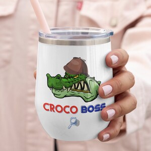 Vaso de vino Croco Boss personalizado - Taza térmica Sherlock Croco - Copa deportiva - Regalo amante del vino - Portavasos de coche - Vaso de playa - Idea de regalo
