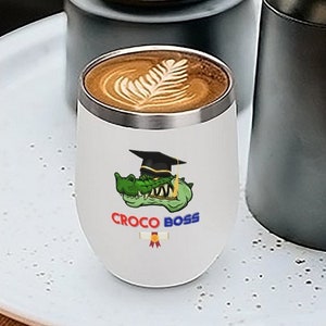 Vaso de vino personalizado Croco Boss - Croco obtiene su taza térmica de grado - Copa deportiva - Regalo amante del vino - Portavasos de coche - Vaso de playa