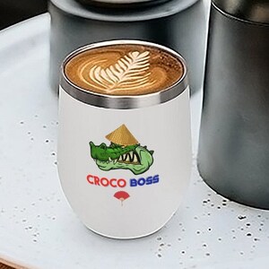 Vaso de vino Croco Boss personalizado - Taza térmica croco china - Copa deportiva - Regalo amante del vino - Portavasos de coche - Vaso de trabajo - Idea de regalo