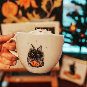 porcelain tea cup Chester the Bat with pumpkin