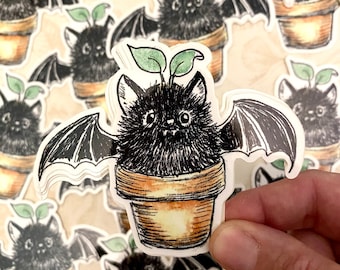 Pegatina de vinilo de 3 1/2 pulgadas Sprig the Bat en maceta