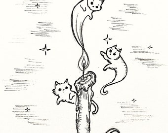 Candlestick Ghost Cats 5x7 inch print