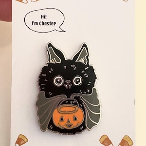 Bat enamel pin Chester’s first Halloween