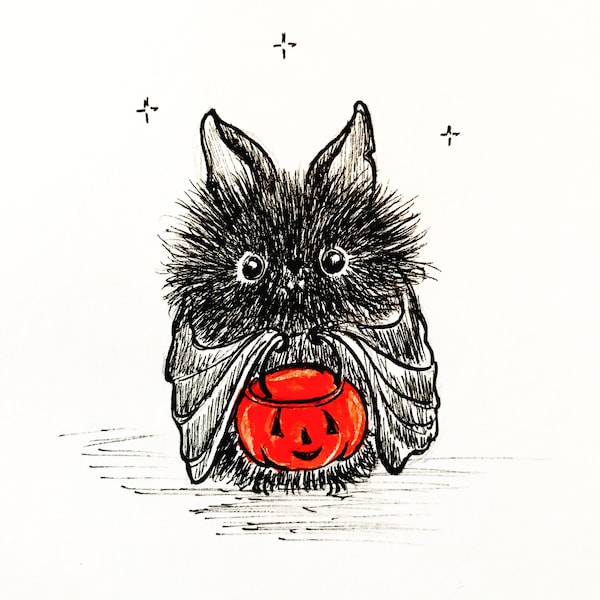 Chesters First Halloween Print of ink drawing