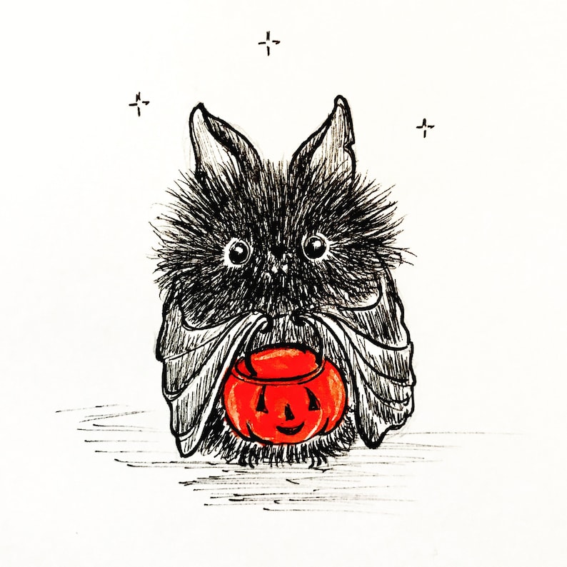 Chesters First Halloween Print of ink drawing