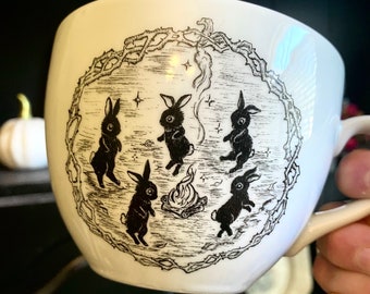Pre-Order 16 oz porcelain latte mug Rabbit Dance