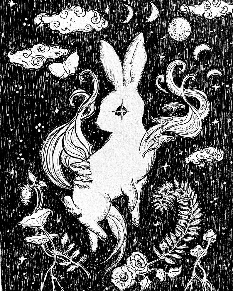 Mystical Rabbit Original Art Ink Drawing 5x7 - Etsy