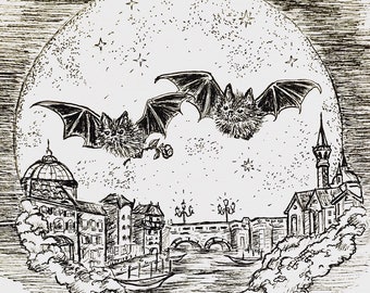 The Date print vampire bat sweethearts