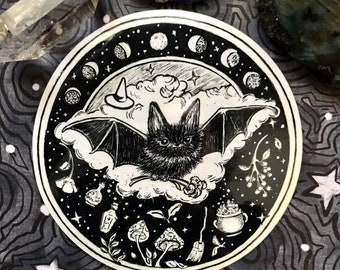 4 inch vinyl sticker bat with moon phases