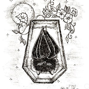Chauve-souris vampire dans un cercueil, décoration murale gothique somnolent 5 x 5