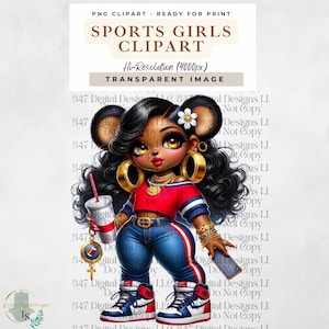 Sports Girl Clipart | Chibi Football Fan | Design de camiseta de futebol feminino | Clipart de jogo de futebol | Garotas HipHop | Chibi Girl Sublimation PNG