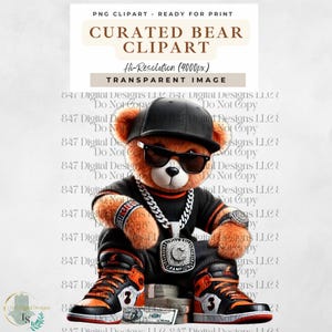 Sports Bear | Football Teddy Bear | Hip Hop Bear | Sunday Football PNG | T-Shirt Game Day Design | Spirit Football Season | Sublimation PNG